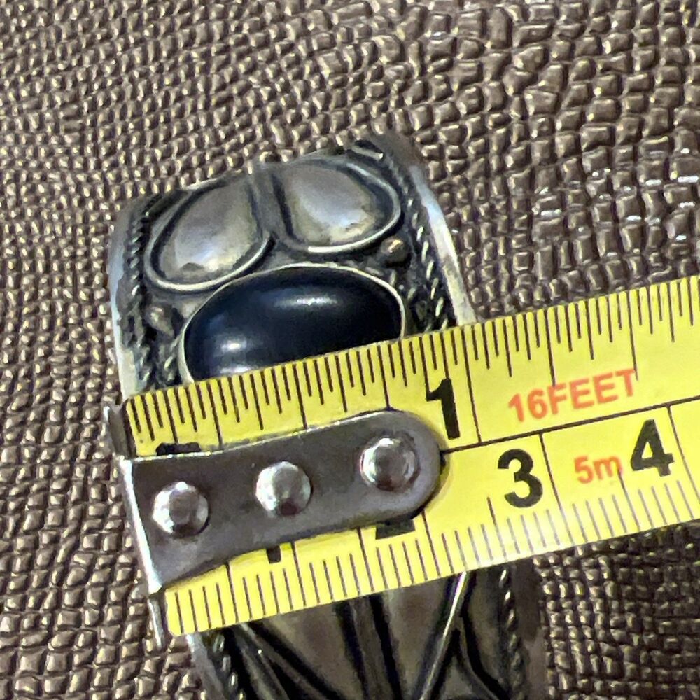 Vintage Moroccan Bracelet Berber Tribal Ethnic Bedouin Bangle Silver Tone Onyx - Picture 9 of 11